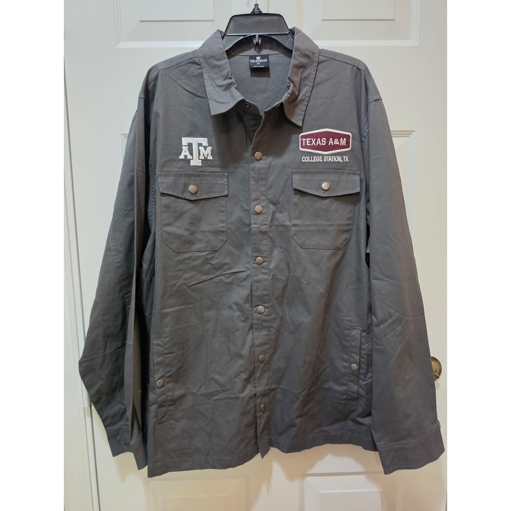 NWOT Colosseum Texas A&M Aggies Snap Front Shirt Jacket Gray Mens XL